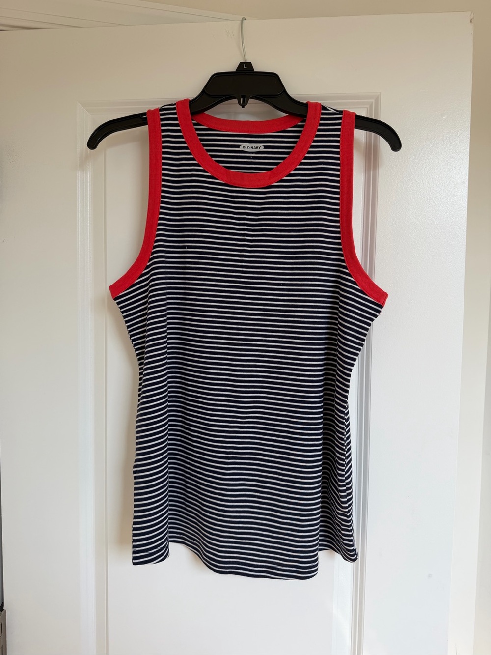Old Navy Navy and White Striped Tank with Red Trim